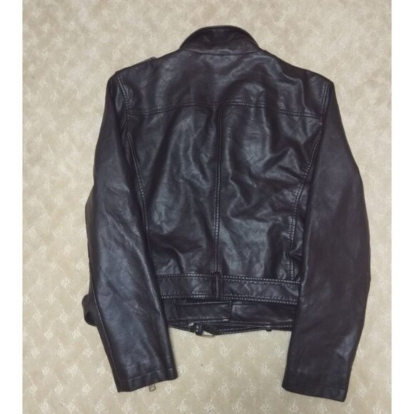 Levi's Faux Leather Jacket Women's Large Burgundy Moto Biker Asymmetrical Zip - Picture 2 of 6